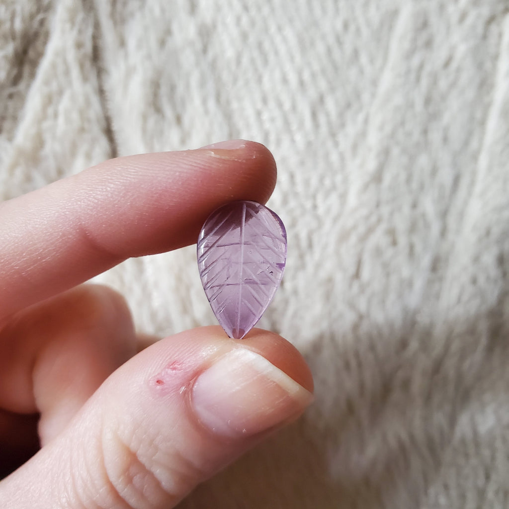 Little Carved Amethyst Leaf Cabochon Jewelry Supplies Copper Bug Jewelry