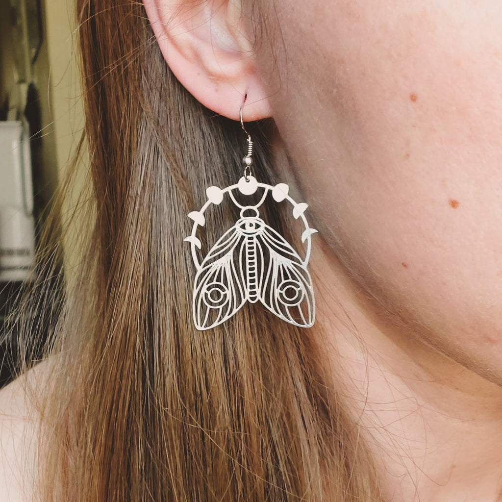Moth Under the Moon Earrings Earrings Copper Bug Jewelry