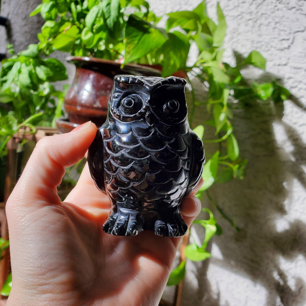 Obsidian Carved Owl Figure Healing Stones Copper Bug Jewelry