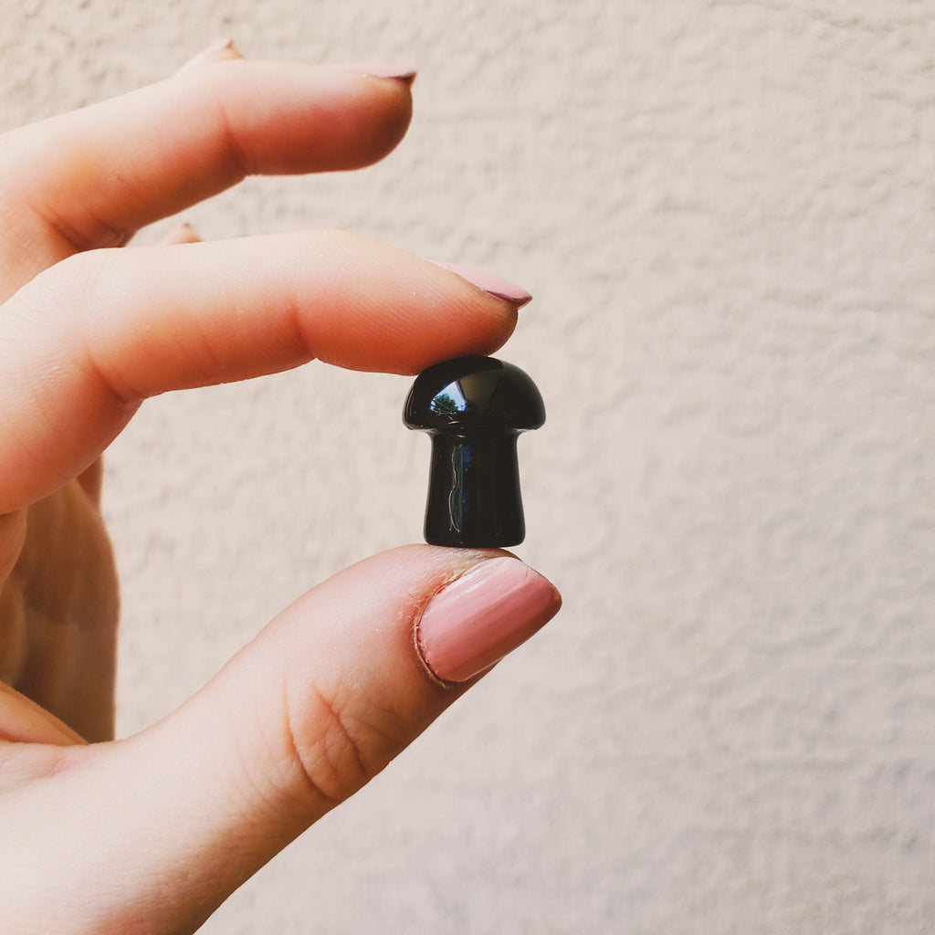 Obsidian Mini Mushroom - Intuitively Chosen Healing Stones Copper Bug Jewelry