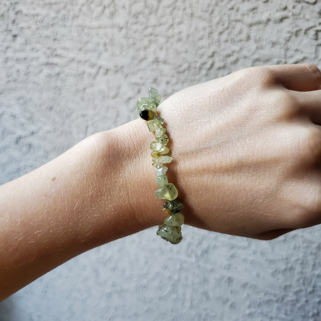 Prehnite Stone Chip Stretch Bracelets - Intuitively Chosen Bracelet Copper Bug Jewelry