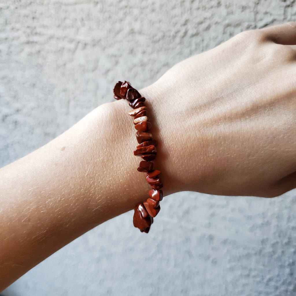 Red Jasper Stone Chip Stretch Bracelets - Intuitively Chosen Bracelet Copper Bug Jewelry