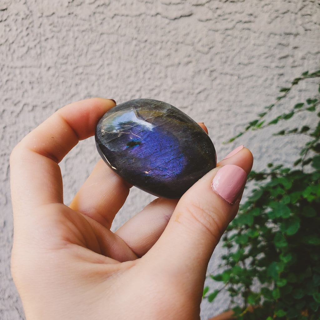 Blue and Purple Flash Labradorite Palmstone Healing Stones Copper Bug Jewelry