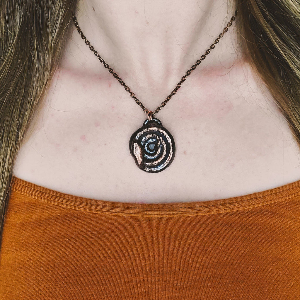 Coiled Spiral Serpent Electroformed Copper Necklace Crystal Necklace Copper Bug Jewelry