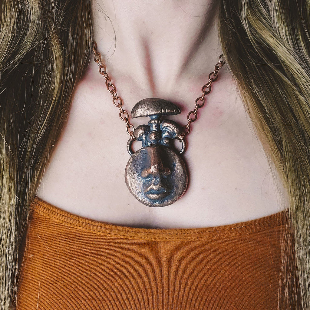 Feed Your Head Fungi Electroformed Copper Necklace Crystal Necklace Copper Bug Jewelry