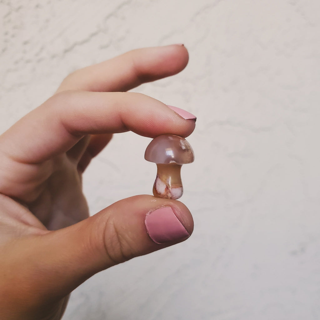 Flower Agate Mini Mushroom - Intuitively Chosen Healing Stones Copper Bug Jewelry
