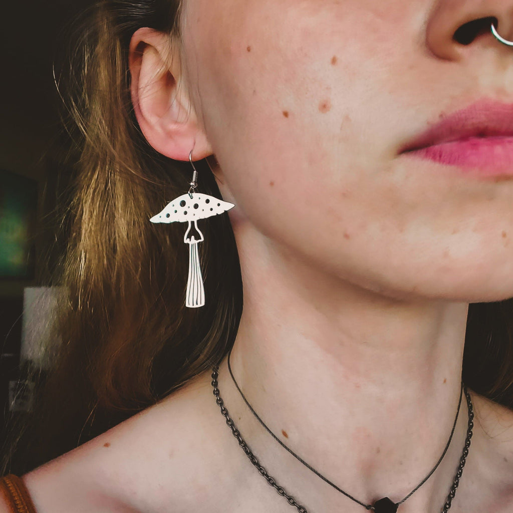 Fly Argaric Mushroom Cluster Earrings - Fly Amantia Earrings Copper Bug Jewelry