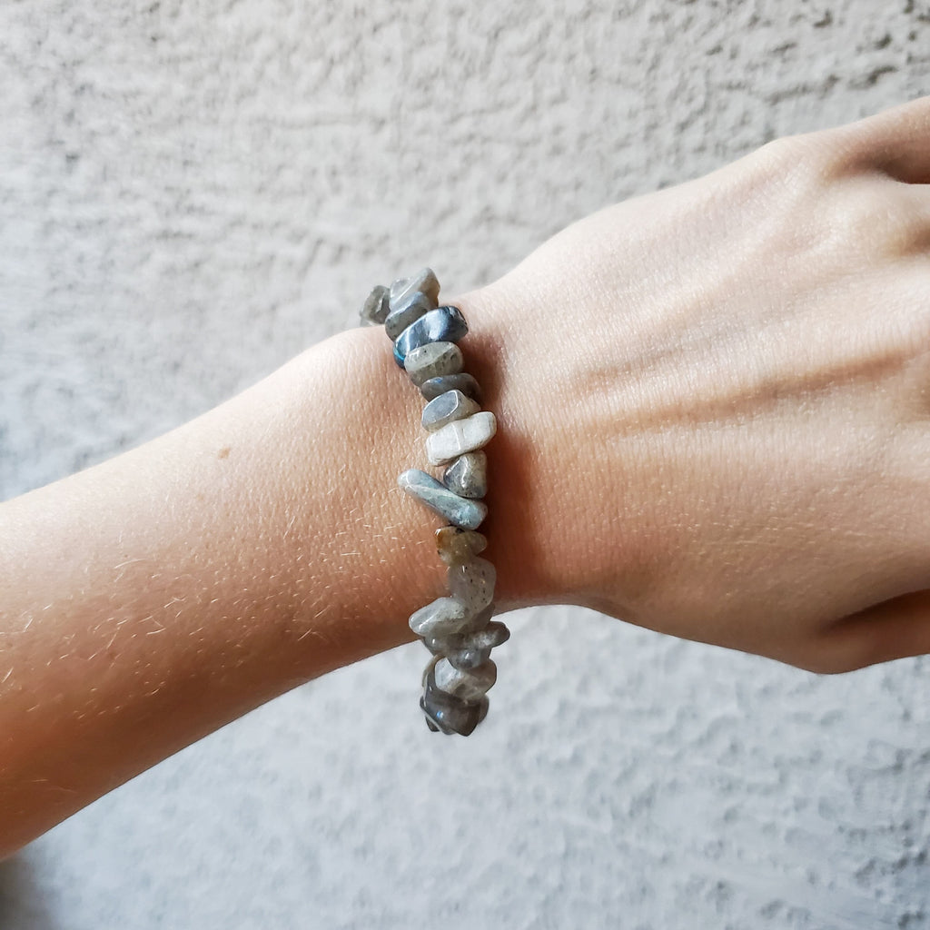 Labradorite Stone Chip Stretch Bracelets - Intuitively Chosen Bracelet Copper Bug Jewelry