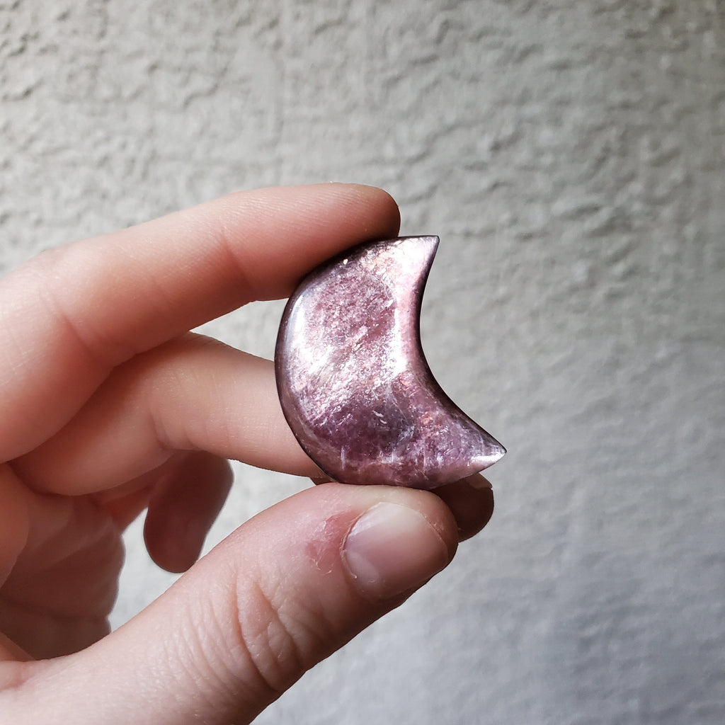 Little Lepidolite Carved Moon - Intuitively Chosen Healing Stones Copper Bug Jewelry