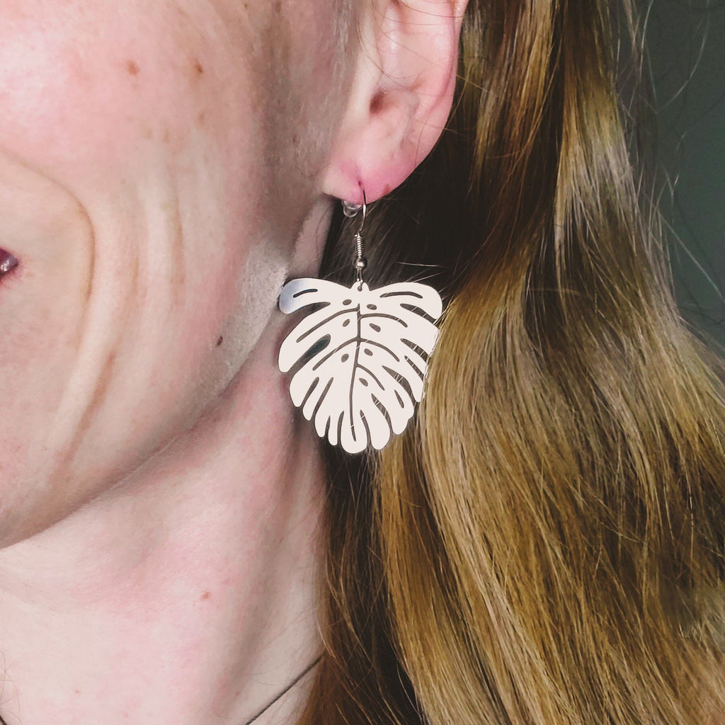 Mama Monstera Leaf Earrings Earrings Copper Bug Jewelry