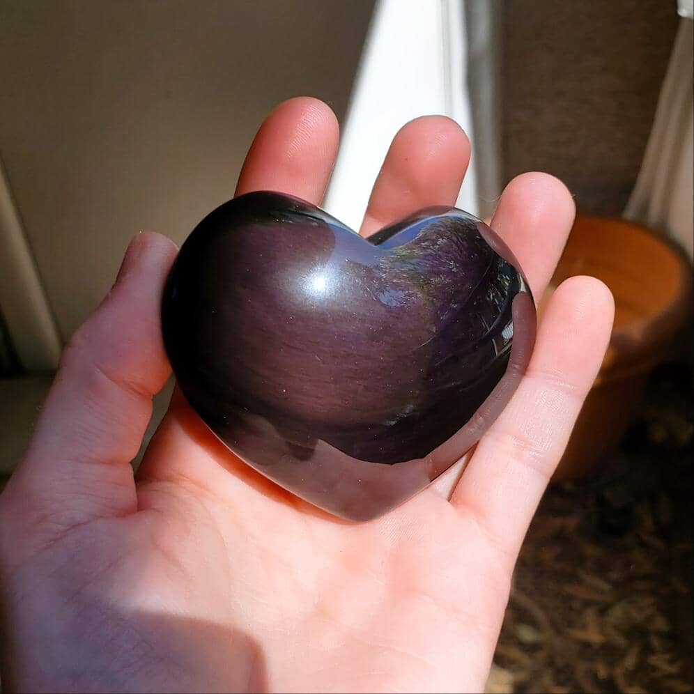 Medium Purple Mexican Rainbow Obsidian Carved Heart Healing Stones Copper Bug Jewelry