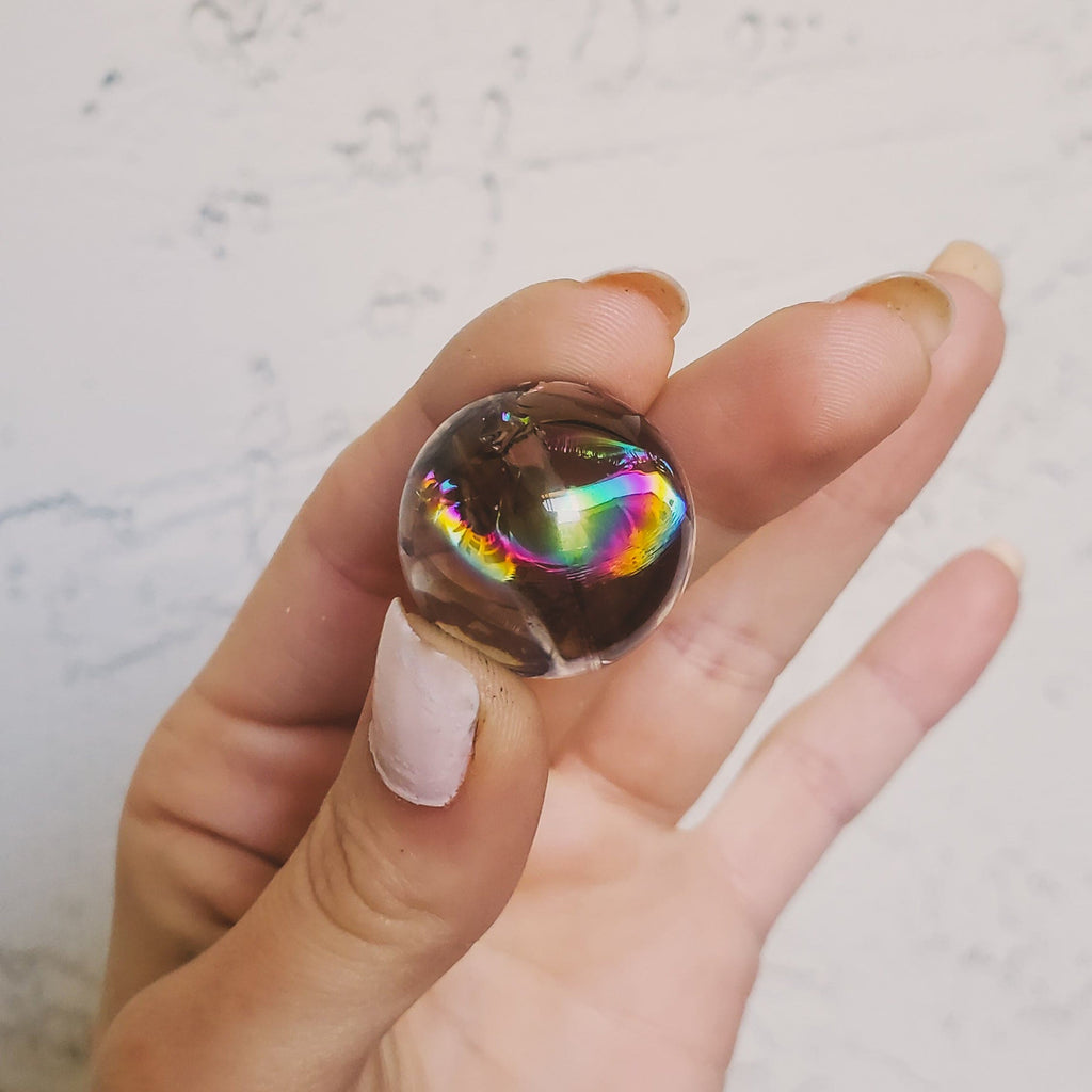 Mini High Quality Smokey Quartz Sphere with Rainbow - Intuitively Chosen Healing Stones Copper Bug Jewelry