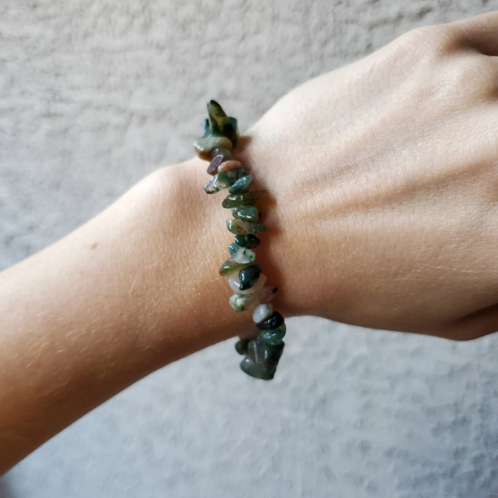 Moss Agate Stone Chip Stretch Bracelets - Intuitively Chosen Bracelet Copper Bug Jewelry