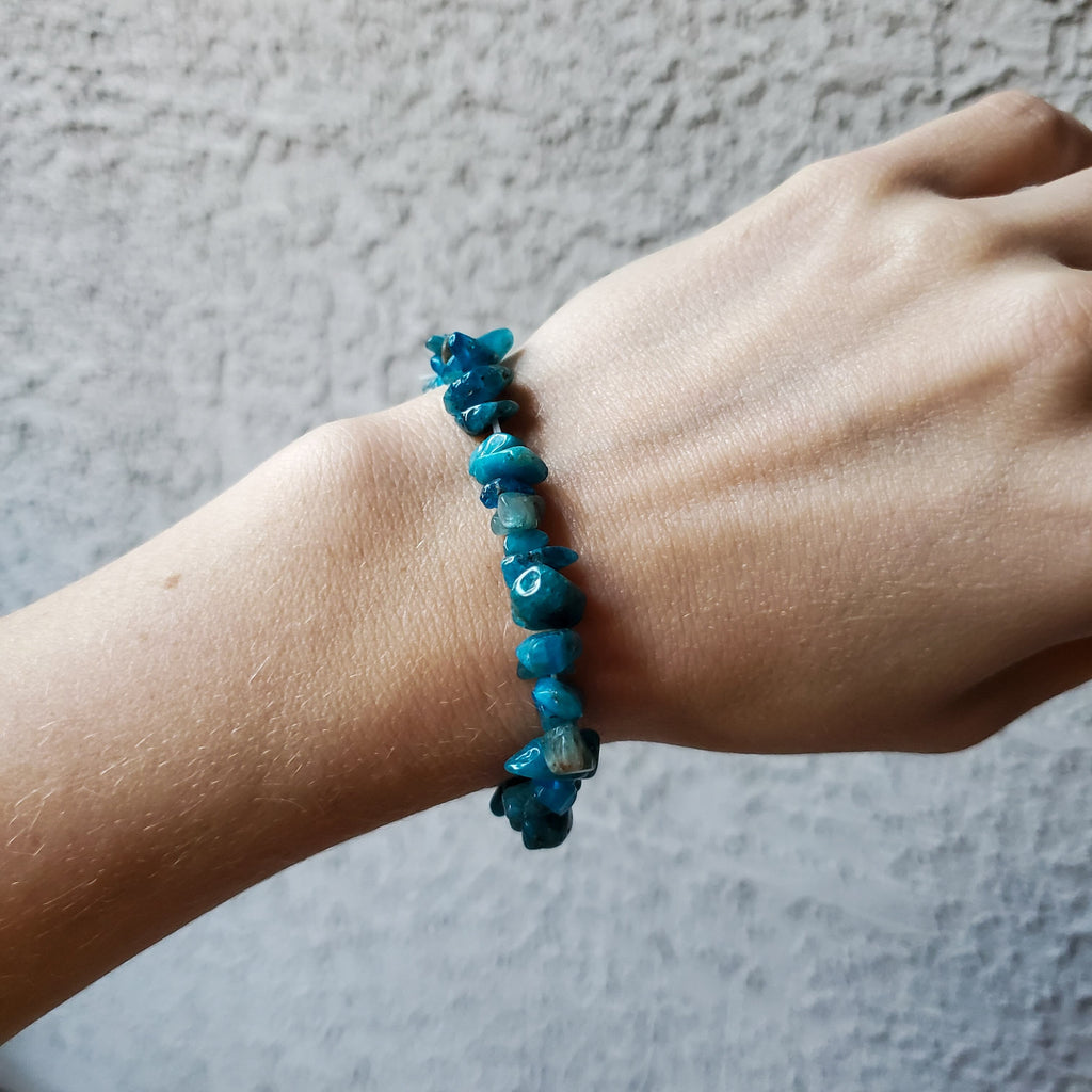 Neon Blue Apatite Stone Chip Stretch Bracelets - Intuitively Chosen Bracelet Copper Bug Jewelry