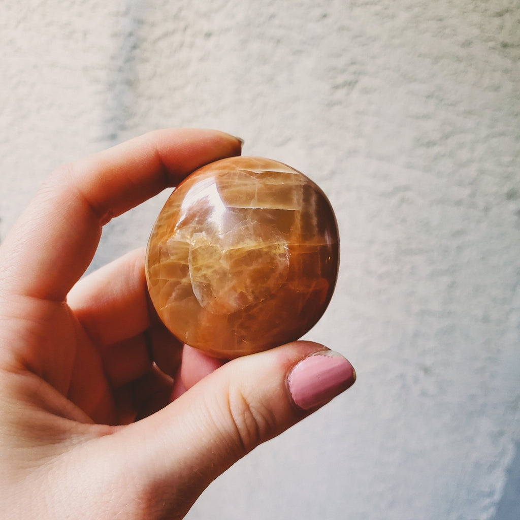 Peach Moonstone Palmstone Healing Stones Copper Bug Jewelry