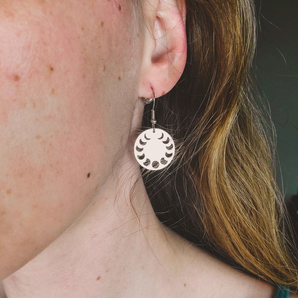 Round Moon Phase Earrings Earrings Copper Bug Jewelry