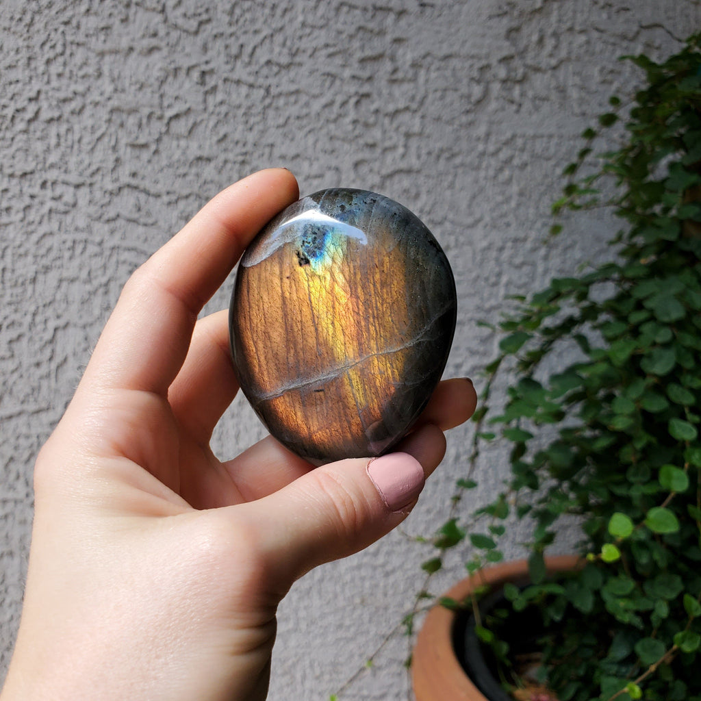 Sunset Orange Labradorite Palmstone - The Stone of Transformation Healing Stones Copper Bug Jewelry