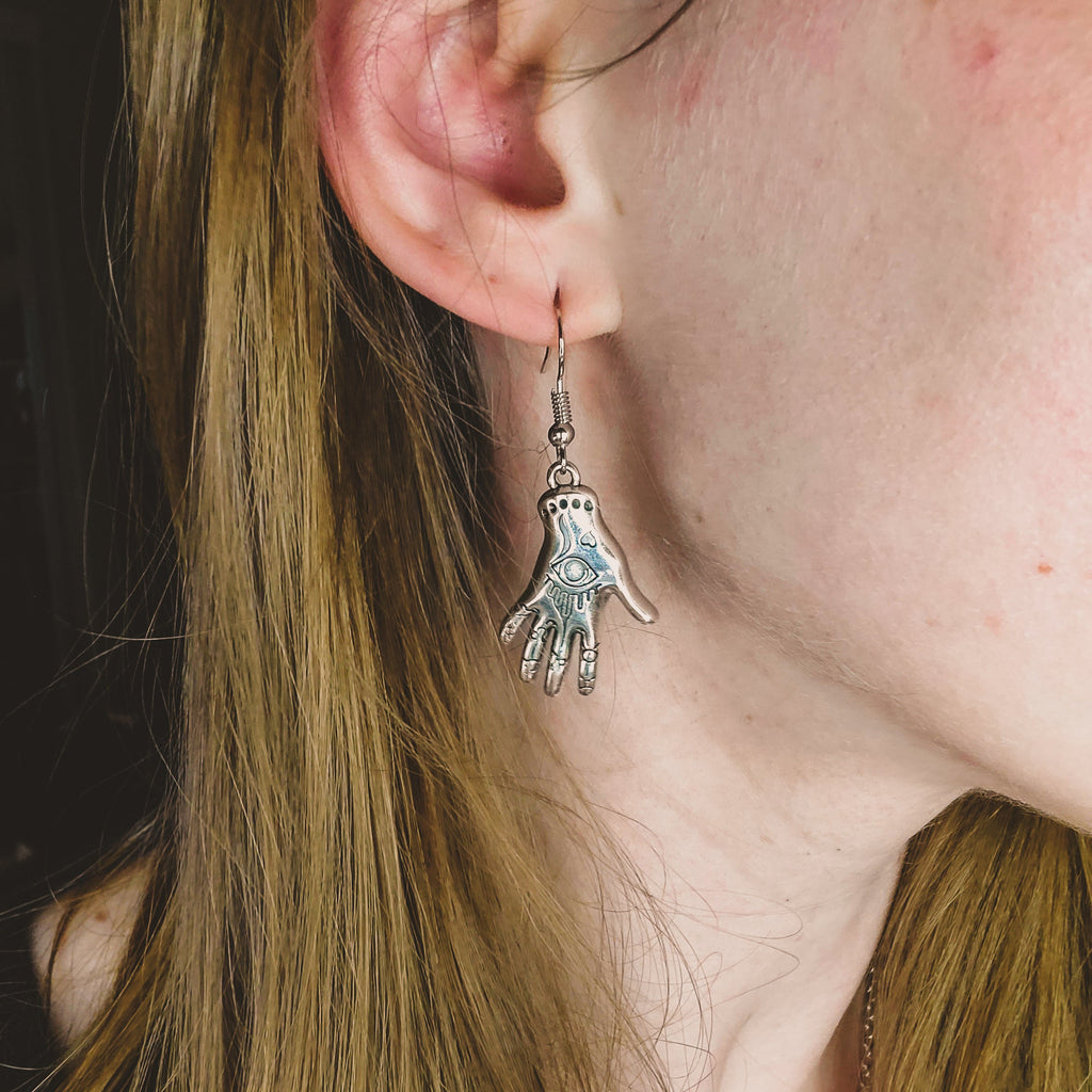 "The Right Hands of God" - Silver Astrological Hands Dangling Earrings Earrings Copper Bug Jewelry