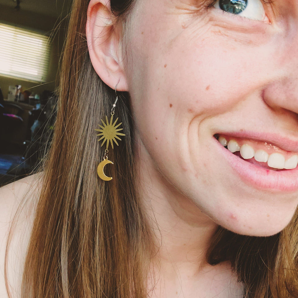 The Sun and Moon Dangling Earrings Earrings Copper Bug Jewelry
