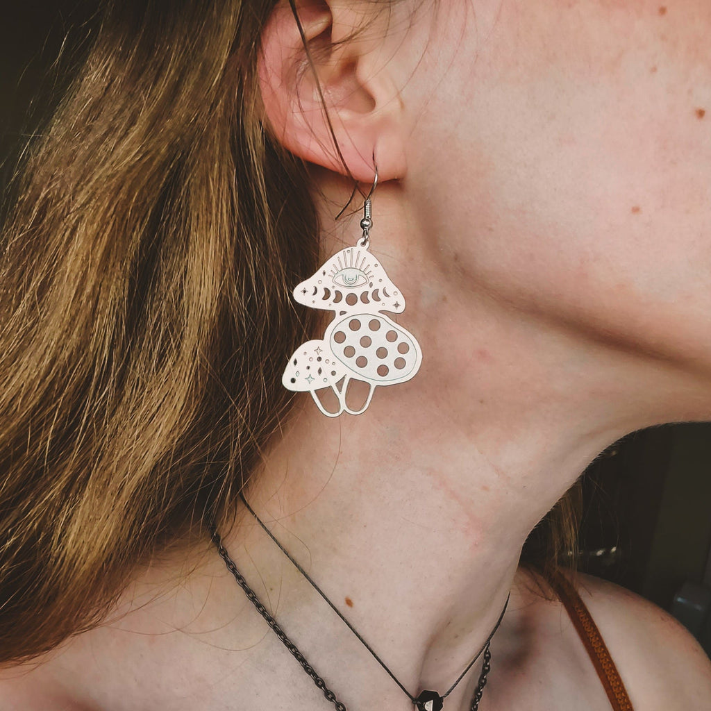 Third Eye Moon Phase Mushroom Cluster Earrings Earrings Copper Bug Jewelry