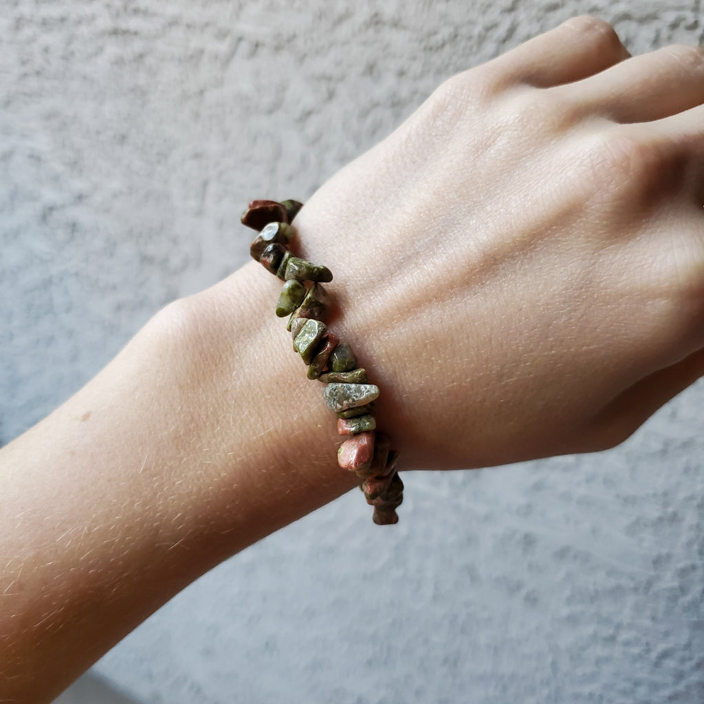 Unakite Stone Chip Stretch Bracelets - Intuitively Chosen Bracelet Copper Bug Jewelry